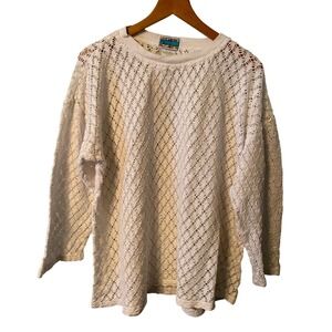 VTG CB Collection White Crochet Knit Long Sleeve Sweater Top Size M